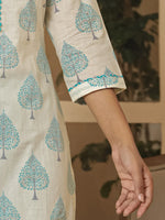 Thumbnail for Yufta Cotton Turquoise Blue And White Kurta Dupatta Set