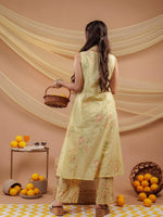 Thumbnail for Yufta Cotton Yellow Sleeveless Kurta Dupatta Set - Distacart
