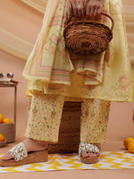 Thumbnail for Yufta Cotton Yellow Sleeveless Kurta Dupatta Set - Distacart