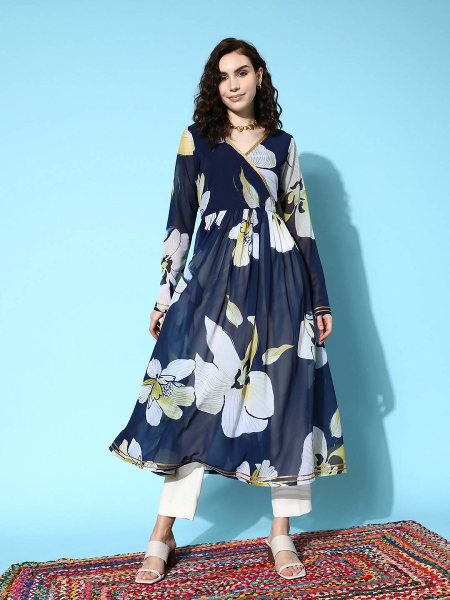 Ahalyaa Women's Traditional wear Kurta - Navy Blue - Distacart