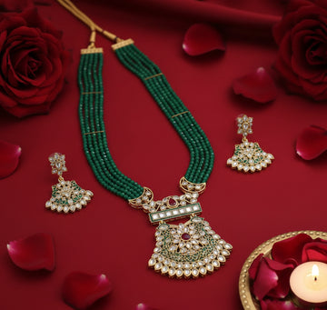 Jewel City Stunning Handcrafted Green Beaded Necklace And Earrings Set - Distacart