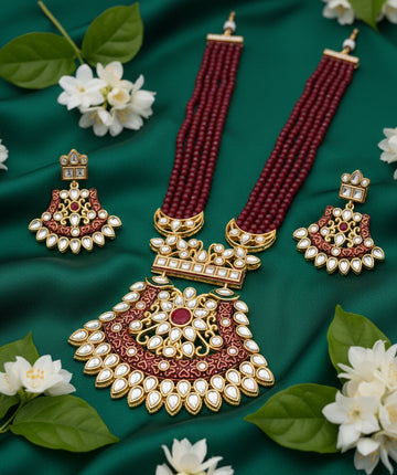 Jewel City Stunning Handcrafted Maroon Beaded Necklace And Earrings Set - Distacart