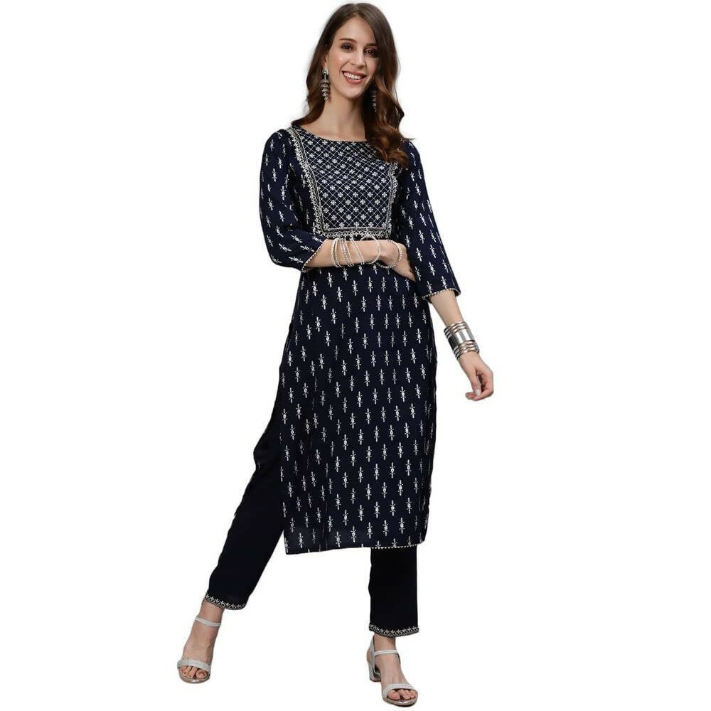 Anubhutee Women's Rayon Printed Regular Black Kurta with Trousers - Distacart
