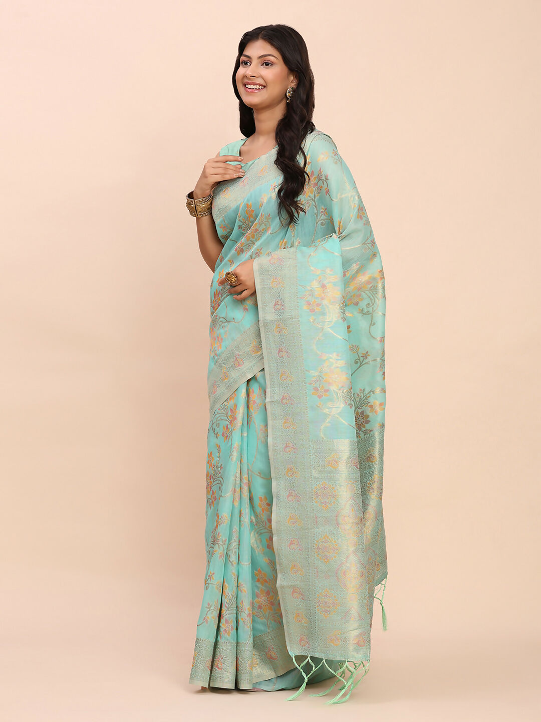 Astita Linen Cotton Sea Green Saree