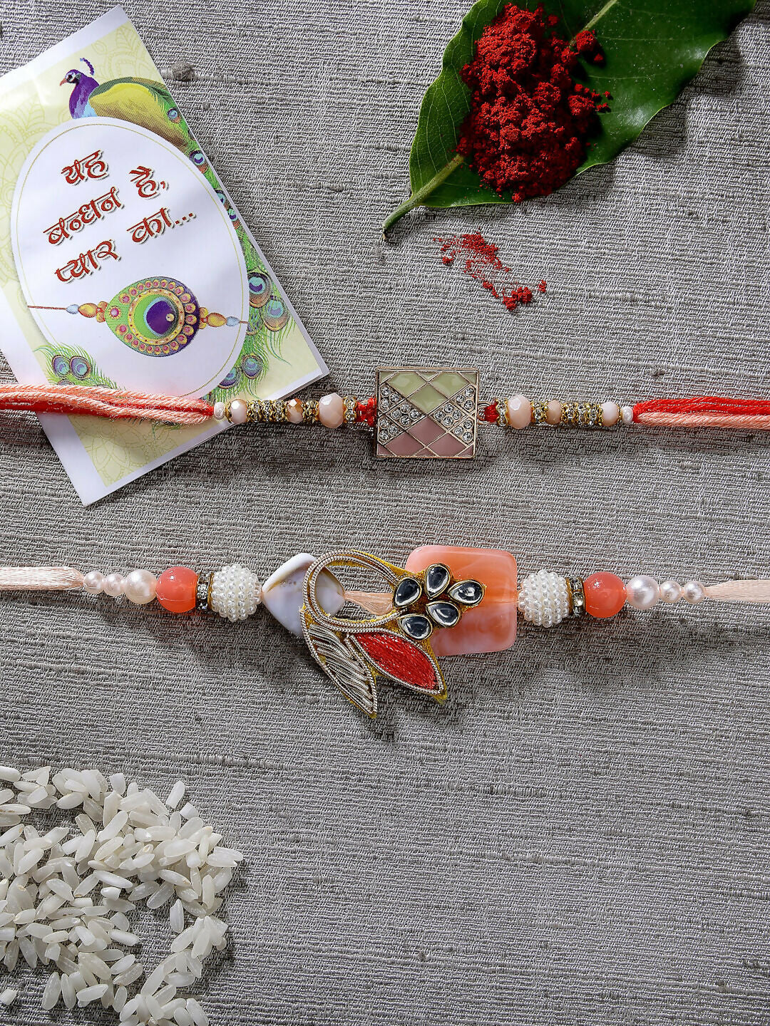 NVR Men Set of 2 Multicolor Stone-Studded Rakhi With Roli Chawal - Distacart