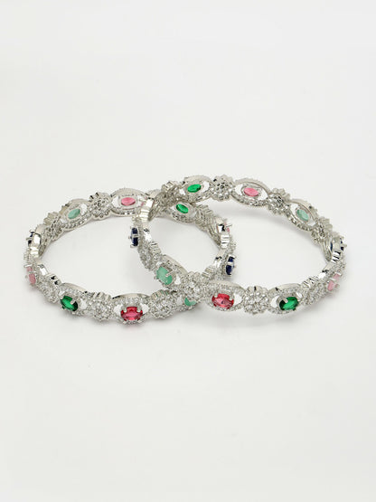 NVR Women's Set of 2 Multi-Coloured CZ Stone-Studded Handcrafted Bangles - Distacart