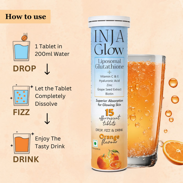 Inja Glow Liposomal Glutathione Drop Fizz & Drink Effervescent Tablets Inja Glow Liposomal Glutathione Drop Fizz & Drink Effervescent Tablets