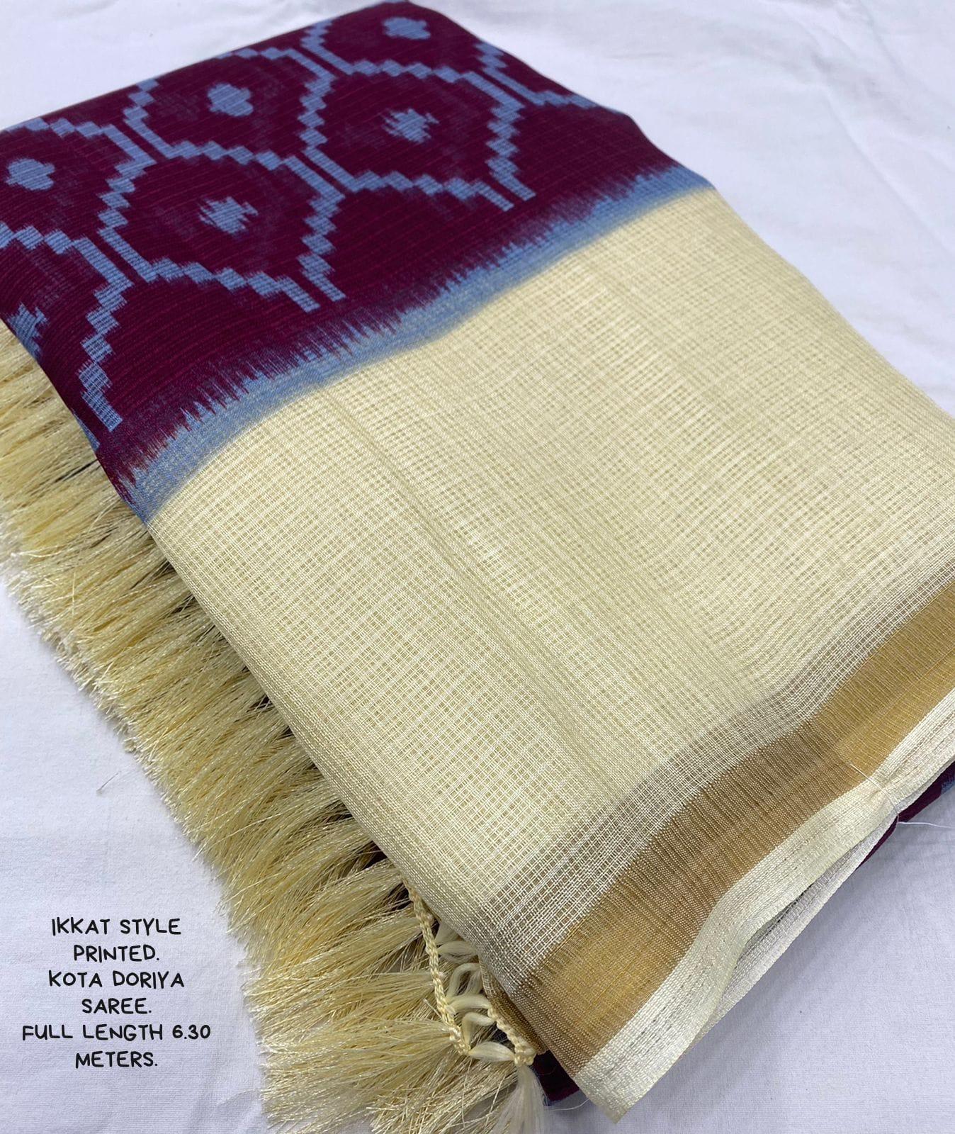 Maroon Polycotton Ethnic Motifs Saree with Unstitched Blouse - Hiral Fashion - Distacart