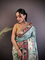 Thumbnail for Joban Fashion Turquoise Blue Paithani Soft Silk Meenakari Saree