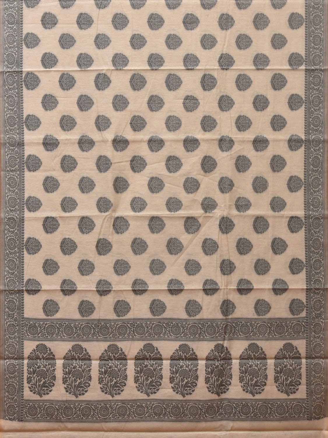 Cream and Black Cut Work Sico Cotton Saree with Body Buta and Border Design - Global Threads - Distacart