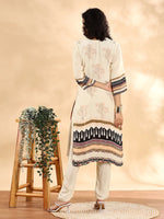 Thumbnail for Yufta Cream And Black Pure Silk Sequins Work Straight Kurta Dupatta Pant Set
