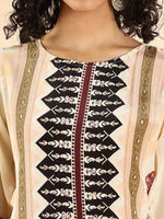 Thumbnail for Yufta Cream And Black Pure Silk Sequins Work Straight Kurta Dupatta Pant Set