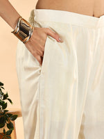 Thumbnail for Yufta Cream And Black Pure Silk Sequins Work Straight Kurta Dupatta Pant Set