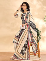 Thumbnail for Yufta Cream And Black Pure Silk Sequins Work Straight Kurta Dupatta Pant Set