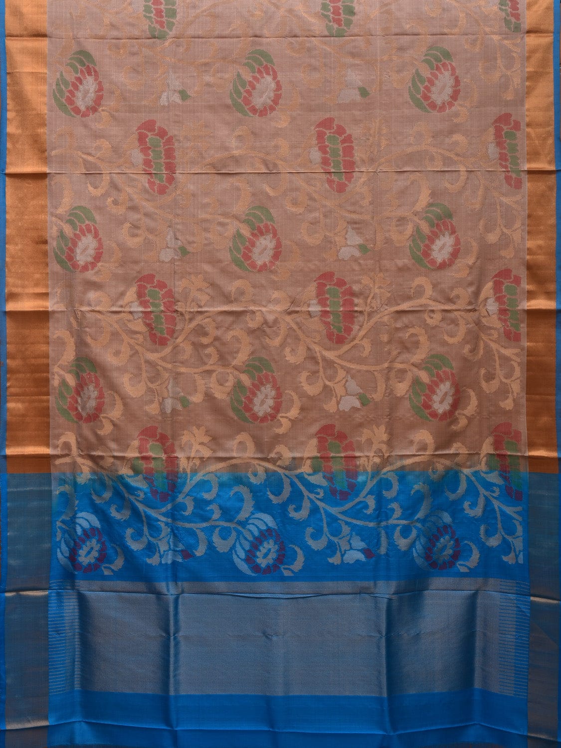 Cream and Blue Uppada Silk Handloom Saree with All Over Design - Global Threads - Distacart