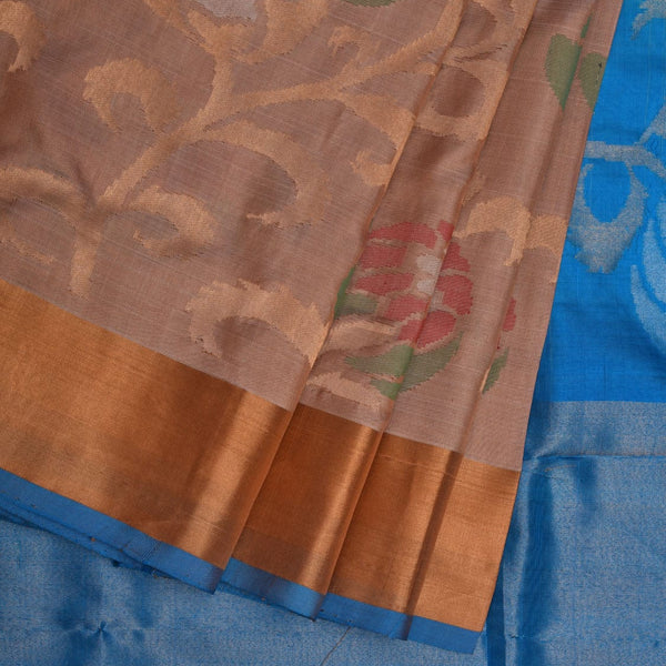 Cream and Blue Uppada Silk Handloom Saree with All Over Design - Global Threads - Distacart
