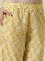 Thumbnail for Yufta Cream And Brown Cotton Sequins Work Kurta Set With Pant & Dupatta