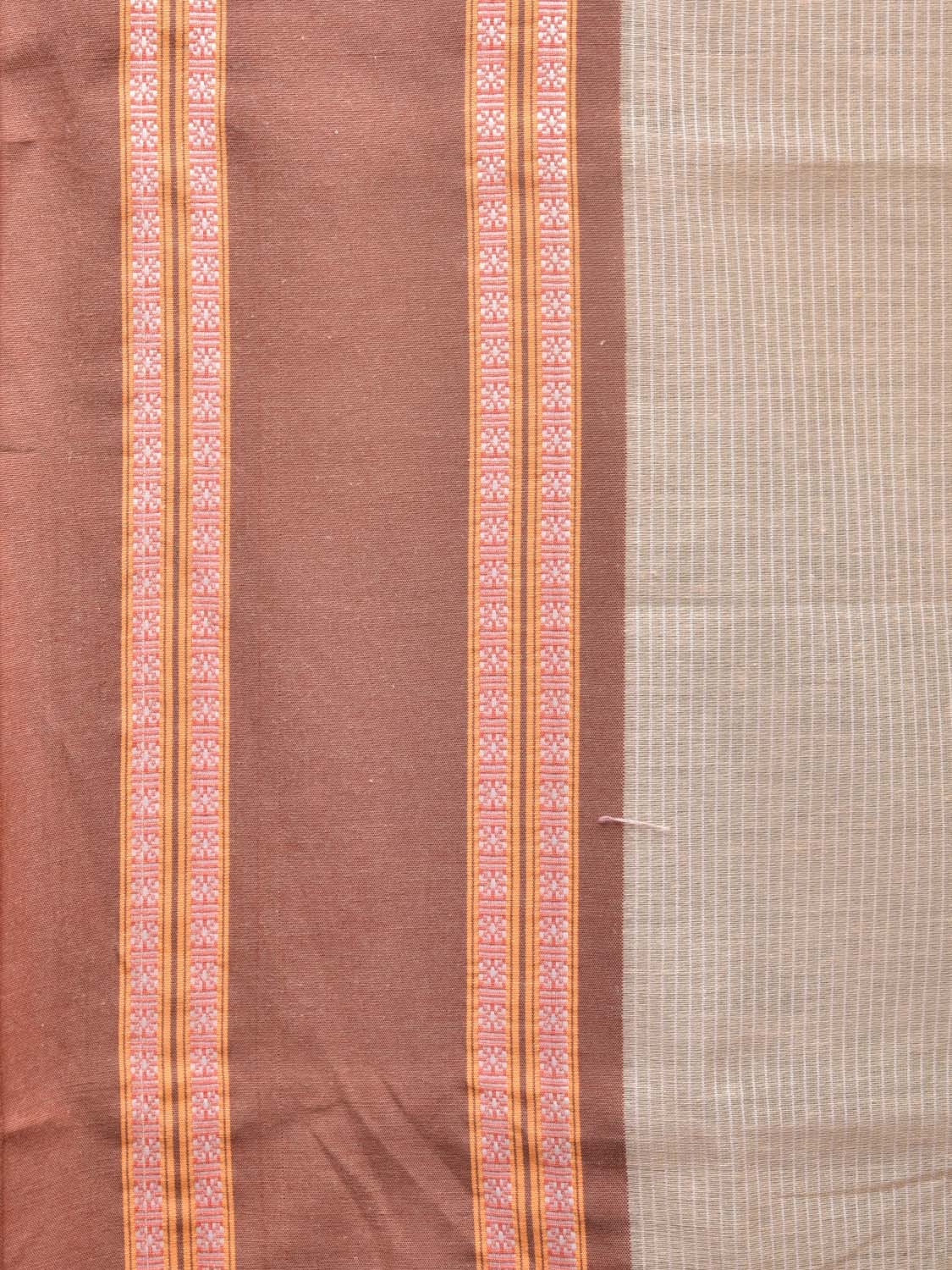 Cream and Fawn Bamboo Cotton Saree with Strips Design No Blouse - Global Threads - Distacart