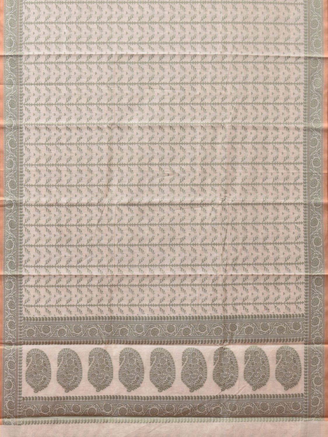 Cream and Light Green Cut Work Sico Cotton Saree with All Over and Border Design - Global Threads - Distacart