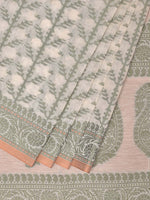 Thumbnail for Cream and Light Green Cut Work Sico Cotton Saree with All Over and Border Design - Global Threads - Distacart