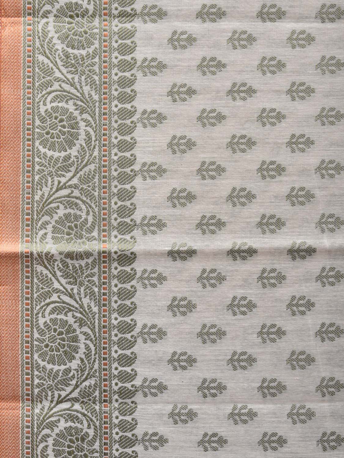 Cream and Light Green Cut Work Sico Cotton Saree with All Over and Border Design - Global Threads - Distacart