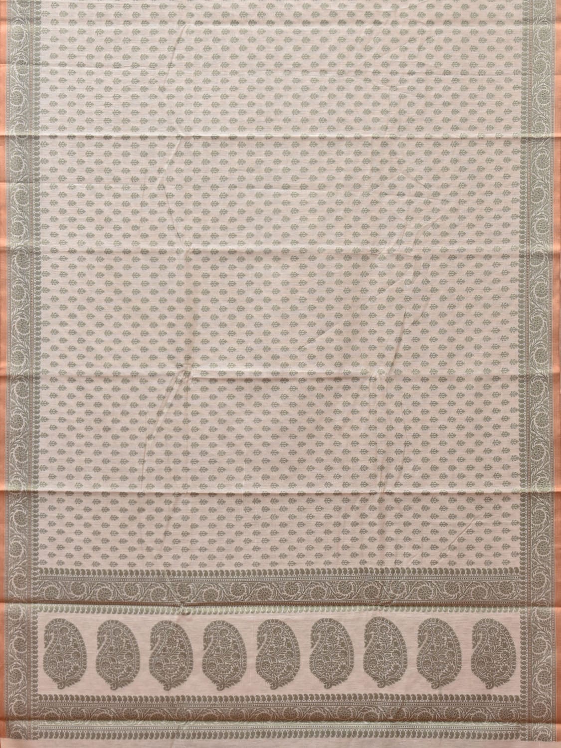 Cream and Light Green Cut Work Sico Cotton Saree with All Over and Border Design - Global Threads - Distacart