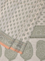 Thumbnail for Cream and Light Green Cut Work Sico Cotton Saree with All Over and Border Design - Global Threads - Distacart