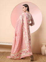 Thumbnail for Yufta Cream And Peach Pure Cotton Yuck Design Kurta Dupatta Set With Pants