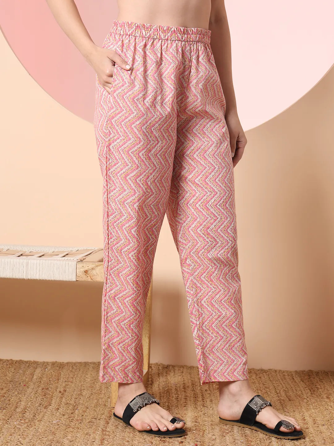 Yufta Cream And Peach Pure Cotton Yuck Design Kurta Dupatta Set With Pants