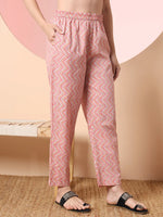 Thumbnail for Yufta Cream And Peach Pure Cotton Yuck Design Kurta Dupatta Set With Pants