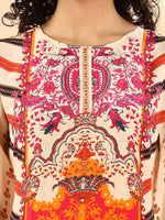 Thumbnail for Yufta Cream And Pink Silk Crepe Sequins Work Straight Kurta Dupatta Pant Set