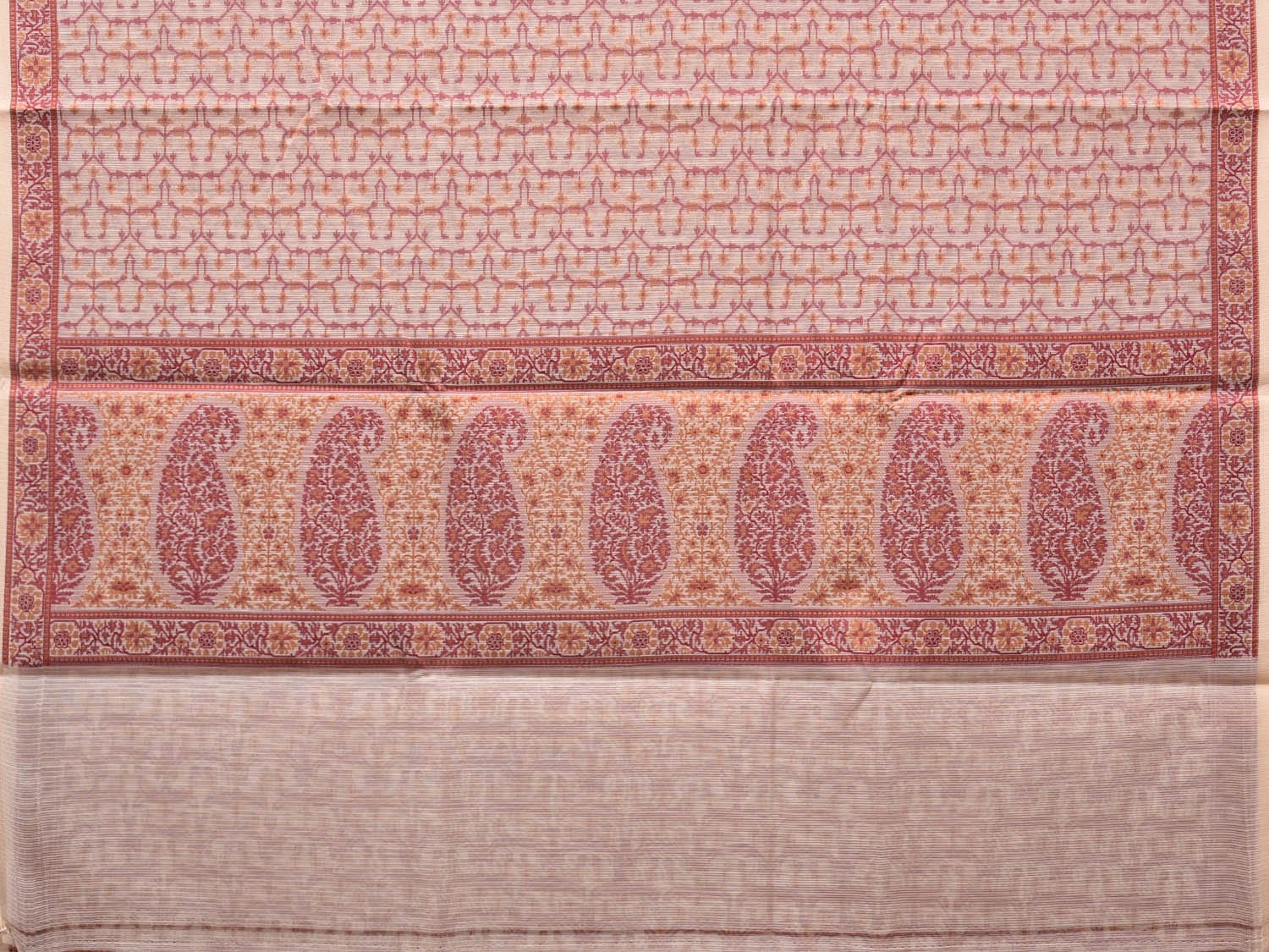 Cream and Red Cut Work Sico Cotton Saree with All Over and Border Design - Global Threads - Distacart