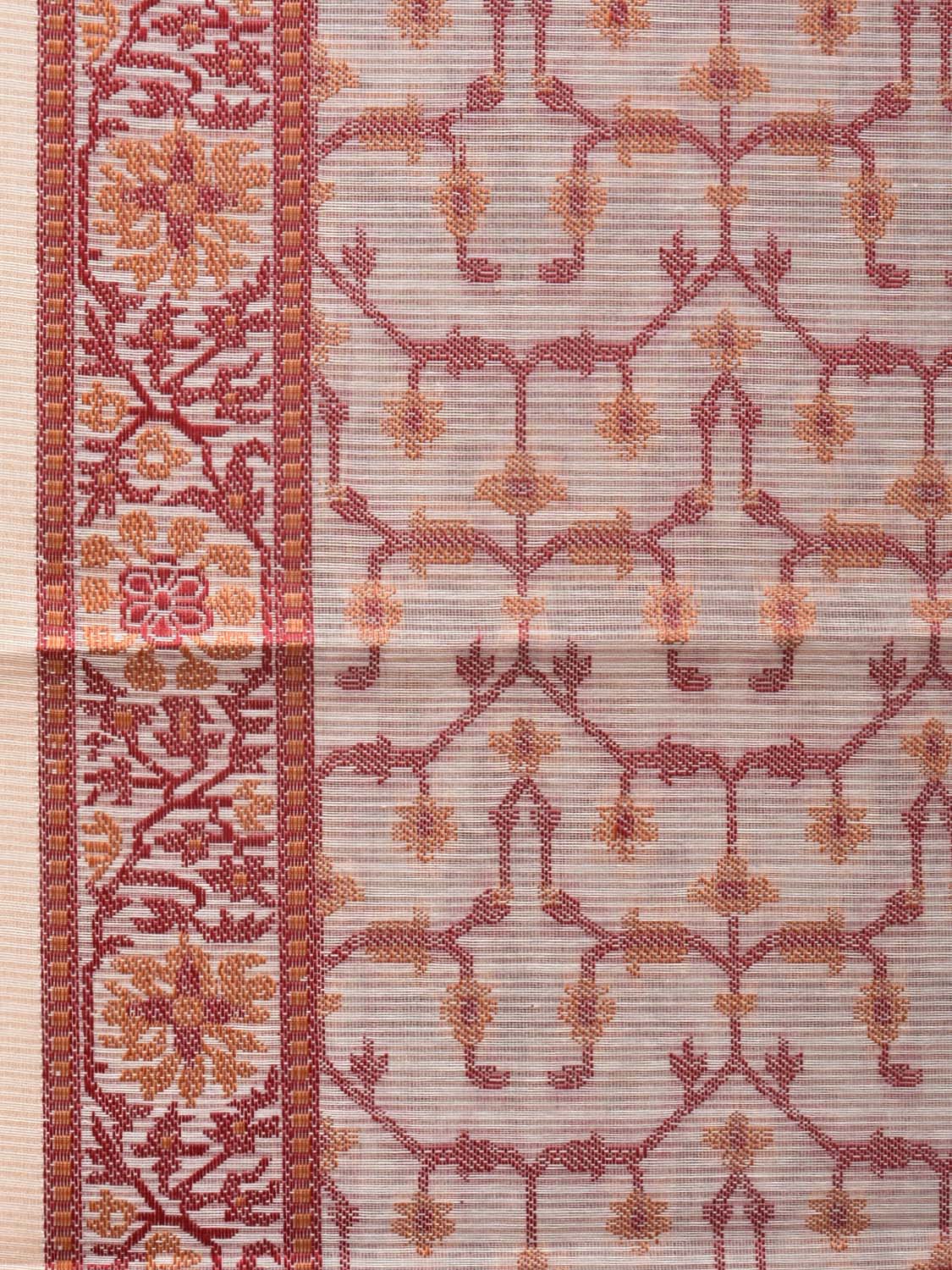 Cream and Red Cut Work Sico Cotton Saree with All Over and Border Design - Global Threads - Distacart