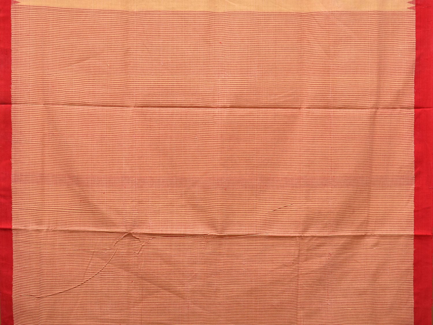 Cream and Red Khadi Cotton Handloom Saree Plain Saree with Strips Pallu Design - Global Threads - Distacart