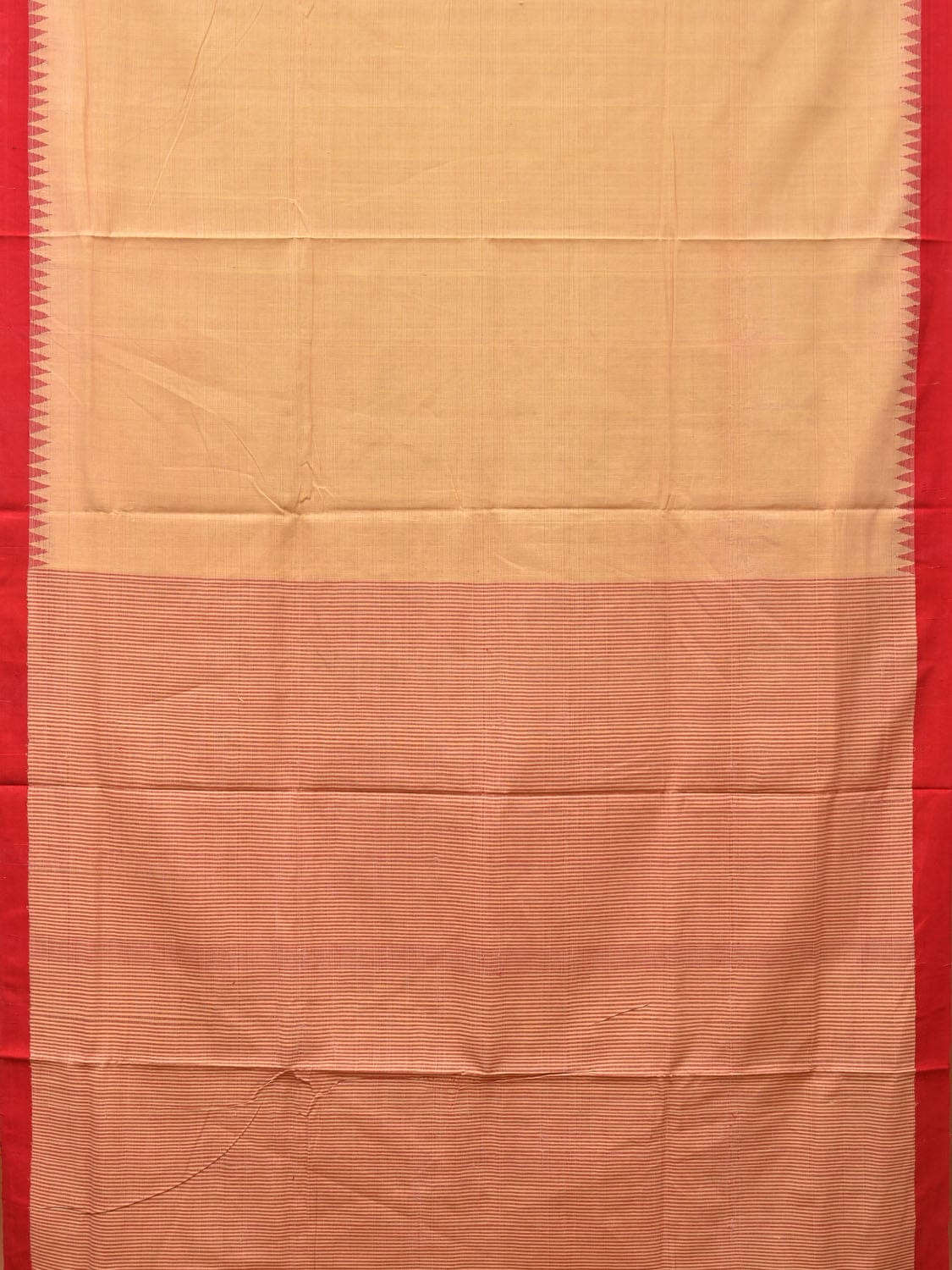Cream and Red Khadi Cotton Handloom Saree Plain Saree with Strips Pallu Design - Global Threads - Distacart