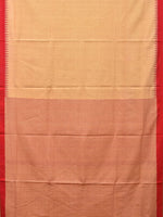 Thumbnail for Cream and Red Khadi Cotton Handloom Saree Plain Saree with Strips Pallu Design - Global Threads - Distacart