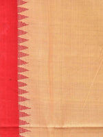 Thumbnail for Cream and Red Khadi Cotton Handloom Saree Plain Saree with Strips Pallu Design - Global Threads - Distacart