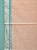 Thumbnail for Cream and Turquoise Bamboo Cotton Saree with Strips Design No Blouse - Global Threads - Distacart