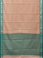 Thumbnail for Cream and Turquoise Bamboo Cotton Saree with Strips Design No Blouse - Global Threads - Distacart