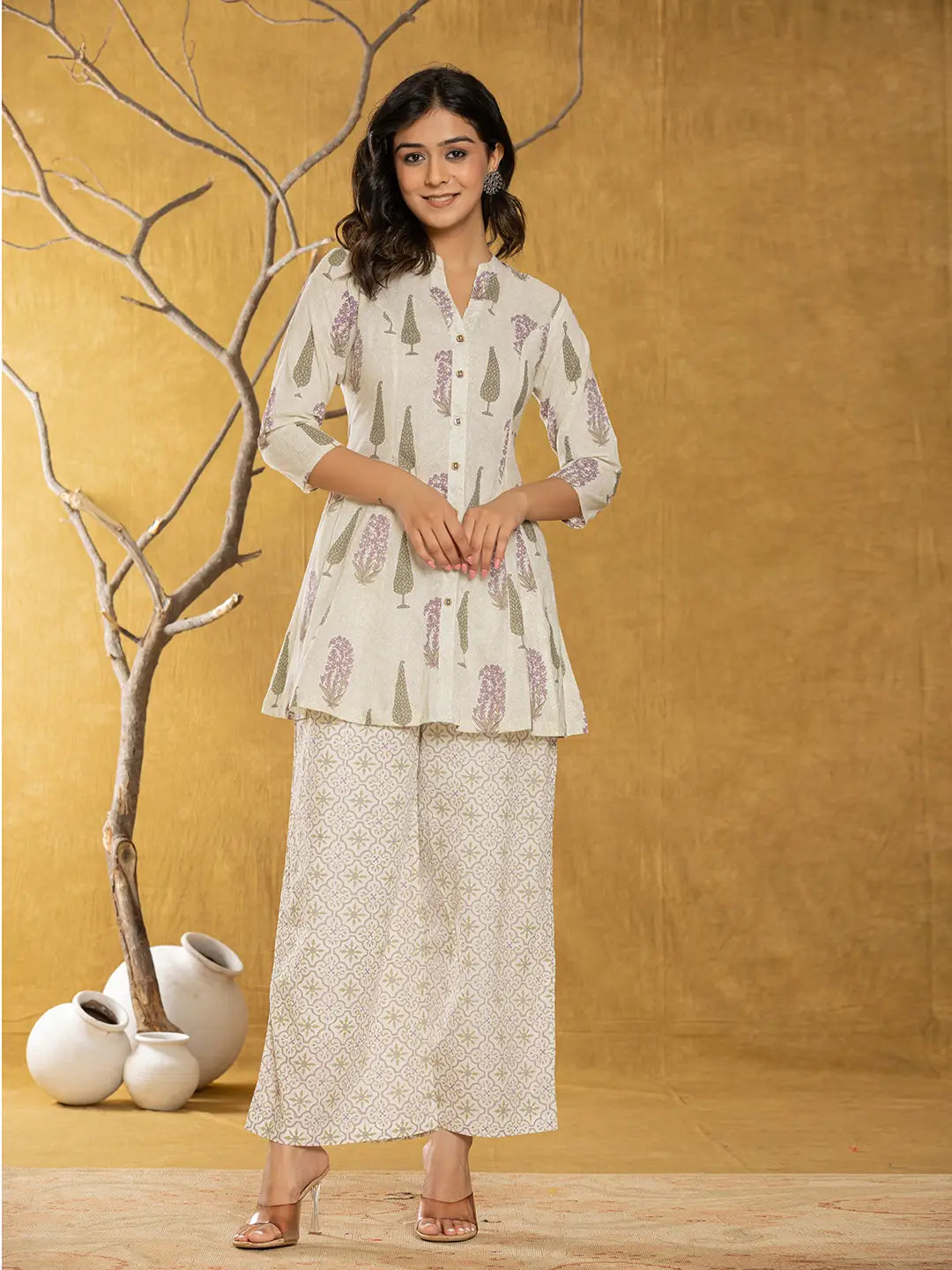 Yufta Cream Cotton Co-Ord Set - Distacart