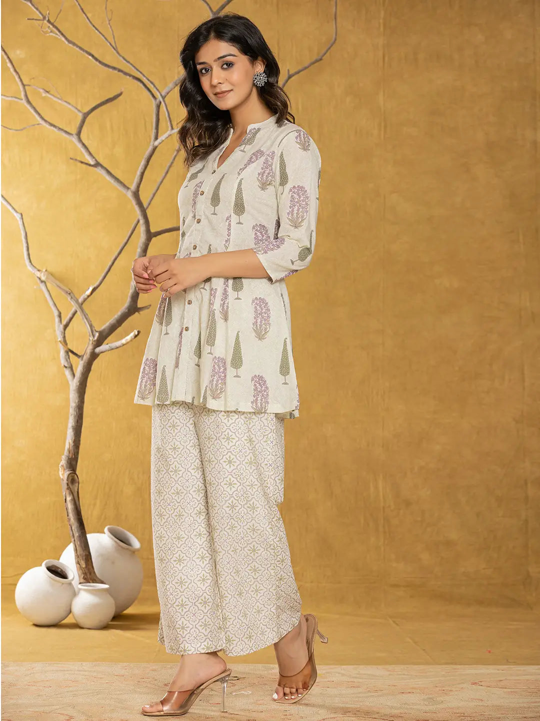 Yufta Cream Cotton Co-Ord Set - Distacart