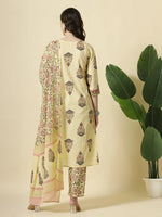 Thumbnail for Yufta Cream Cotton Cutdana Work Kurta Set With Pant & Dupatta