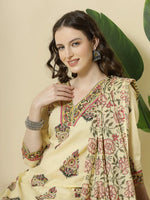 Thumbnail for Yufta Cream Cotton Cutdana Work Kurta Set With Pant & Dupatta