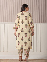 Thumbnail for Yufta Cream Cotton Cutdana Work Plus Size Kurta Set With Pant & Dupatta