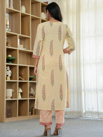 Thumbnail for Yufta Cream Cotton Straight Ethnic Motifs Kurta Dupatta Set
