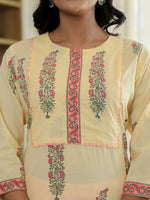 Thumbnail for Yufta Cream Cotton Straight Ethnic Motifs Kurta Dupatta Set