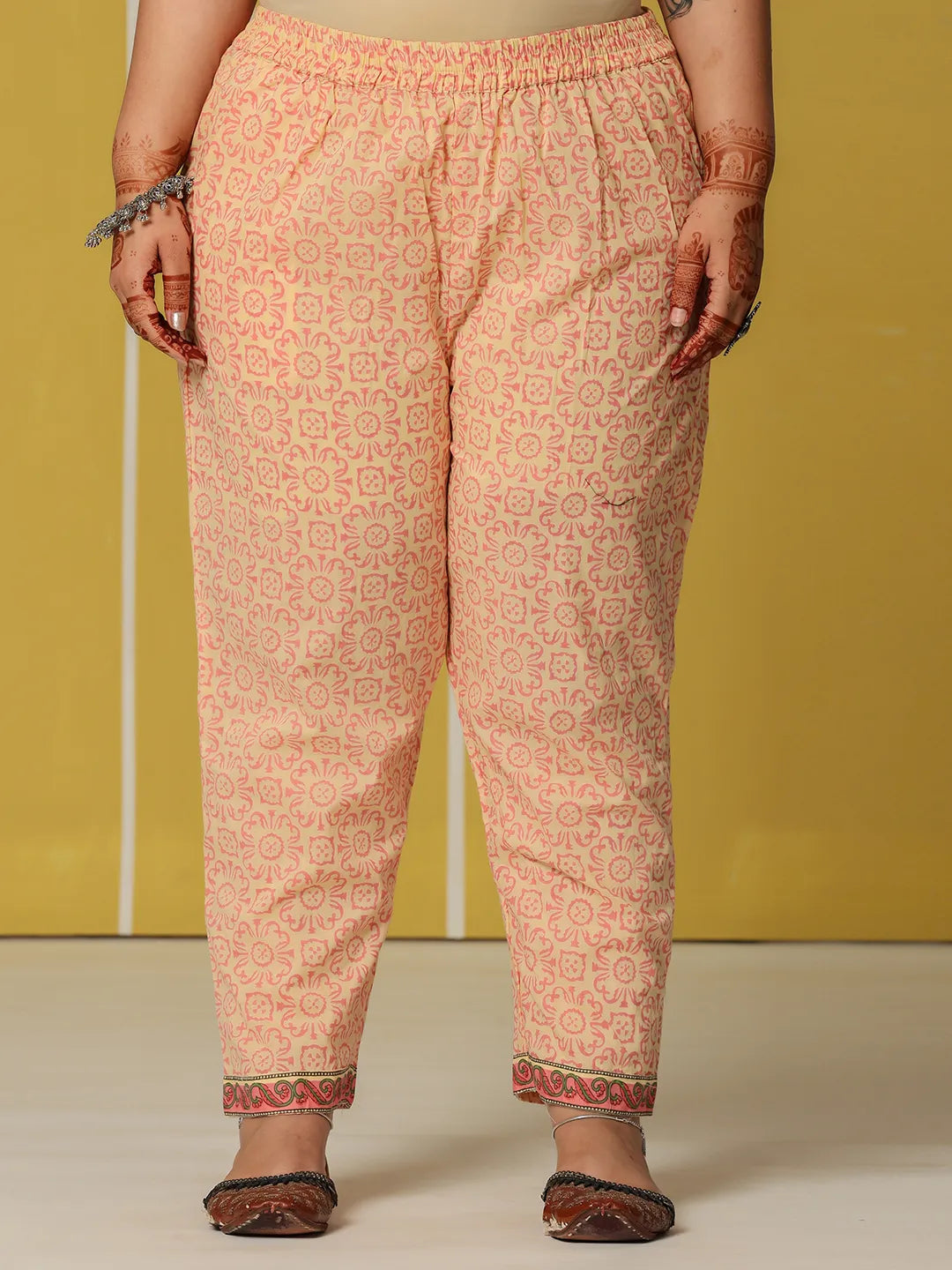 Yufta Cream Cotton Straight Plus Size Kurta Set