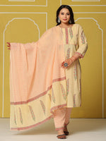 Thumbnail for Yufta Cream Cotton Straight Plus Size Kurta Set