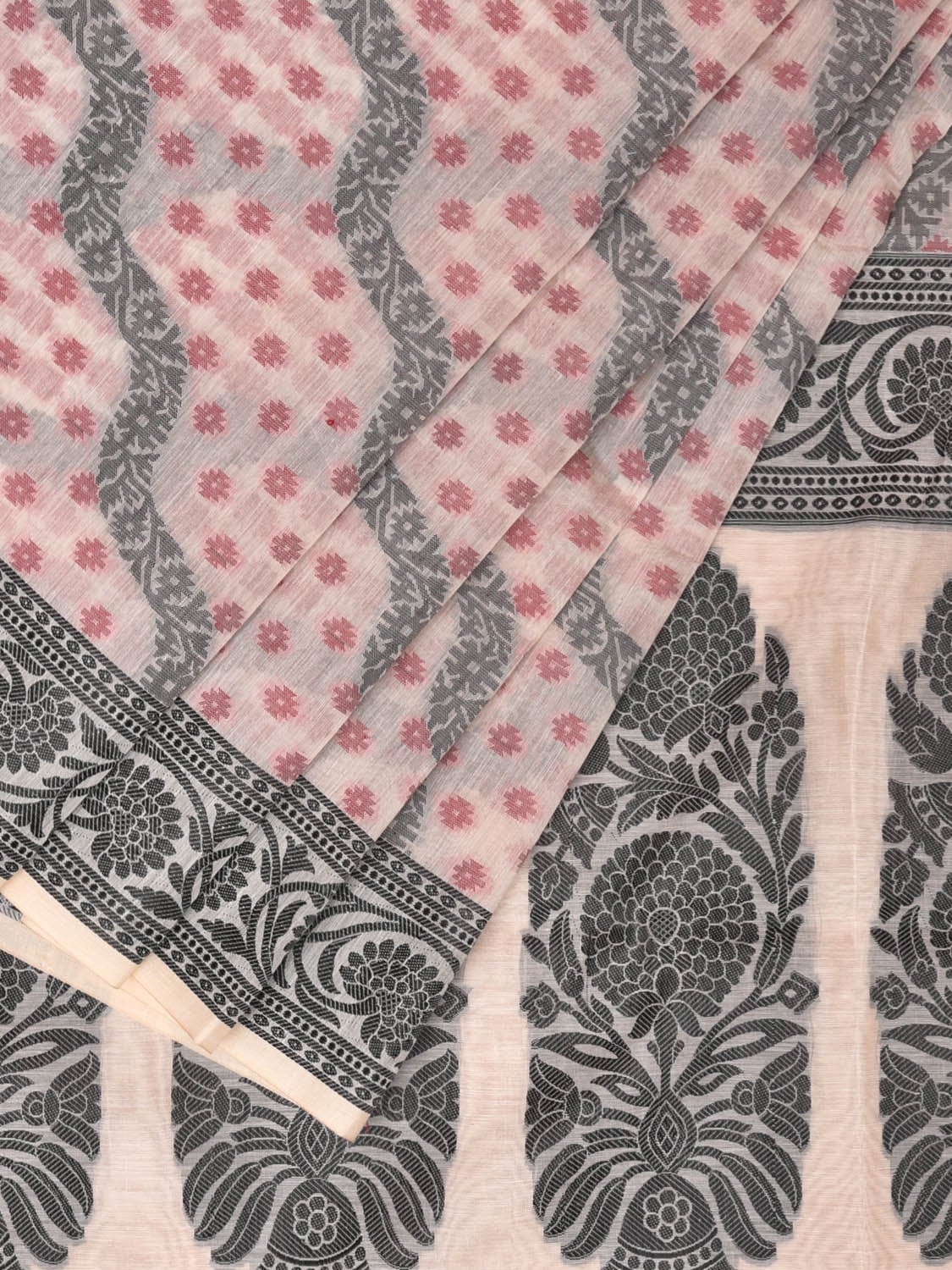 Cream Cut Work Sico Cotton Saree with All Over Diagonal and Border Design - Global Threads - Distacart