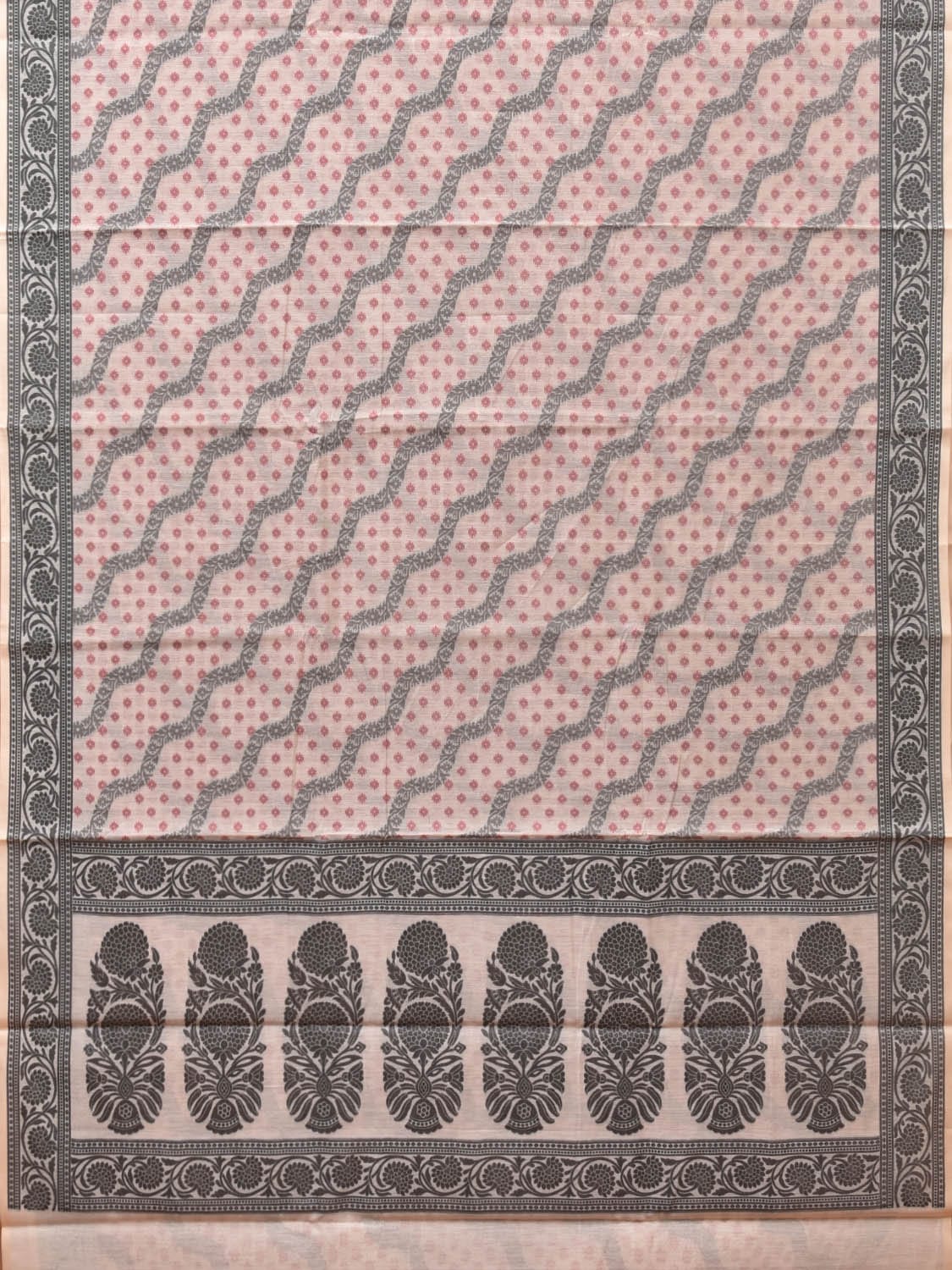 Cream Cut Work Sico Cotton Saree with All Over Diagonal and Border Design - Global Threads - Distacart